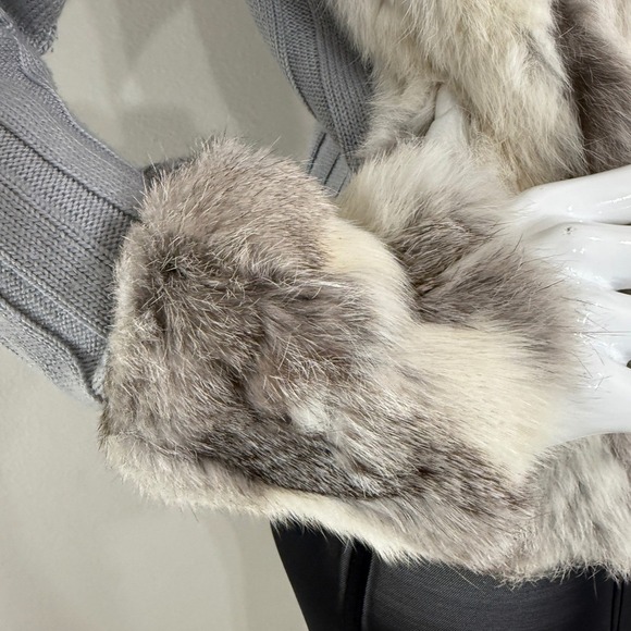 Essenza Y2K Real Lapin Fur Jacket Rabbit Fur Trim Zip Sweater Cardigan Size M - Picture 10 of 16